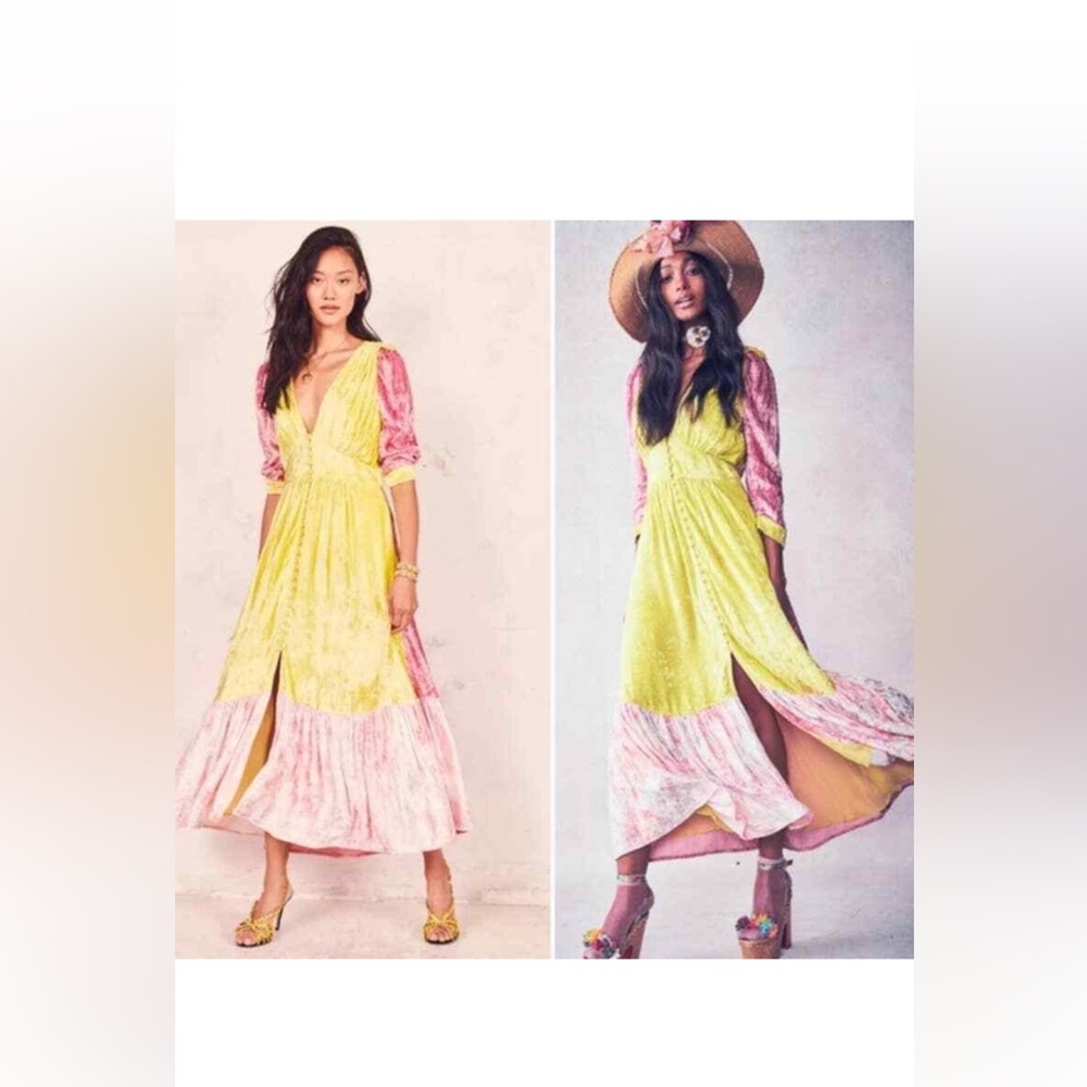 LoveShackFancy Vibrant Pink and Yellow Maxi Dress